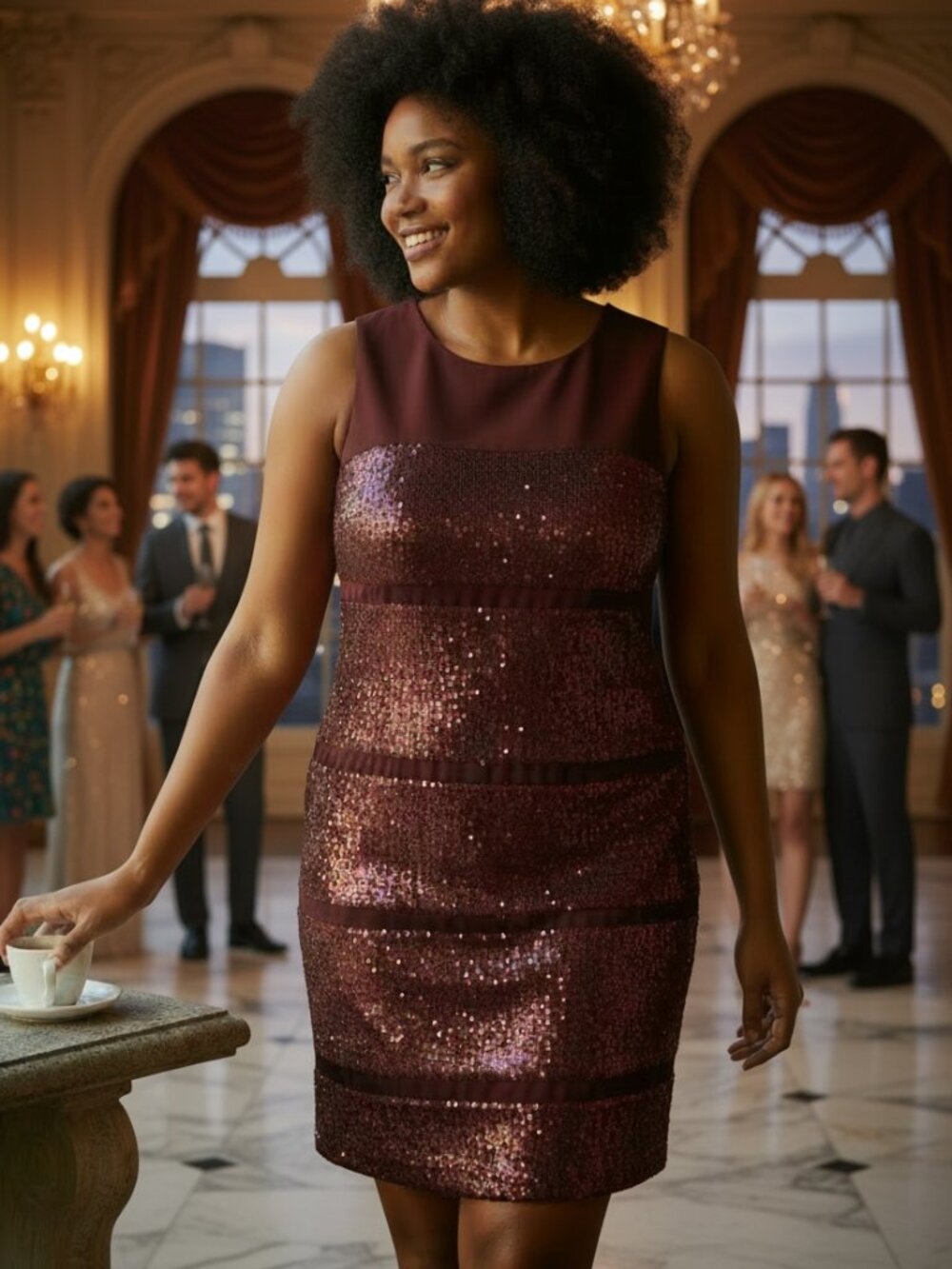 Ivy & Blu Maggy Boutique Burgundy Sequined Dress